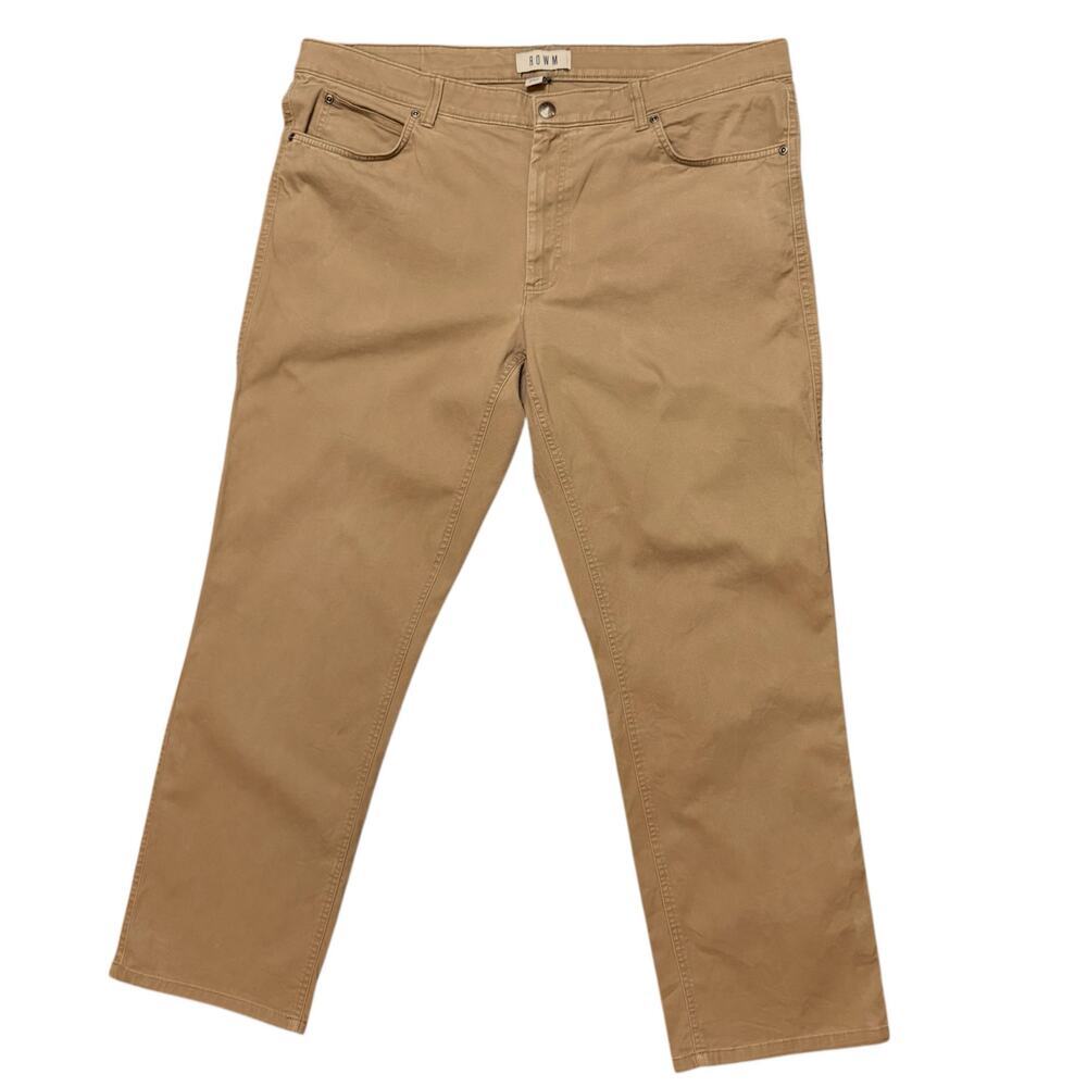 ROWM Chino 5 Pocket Pants Mens Peanut Brown Straight Leg Stretch Khakis 42/32 - Picture 2 of 6